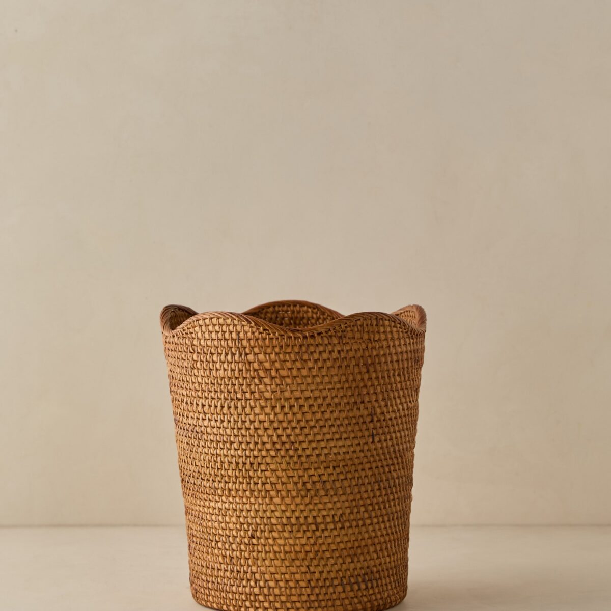 Scalloped Rattan Wastebin